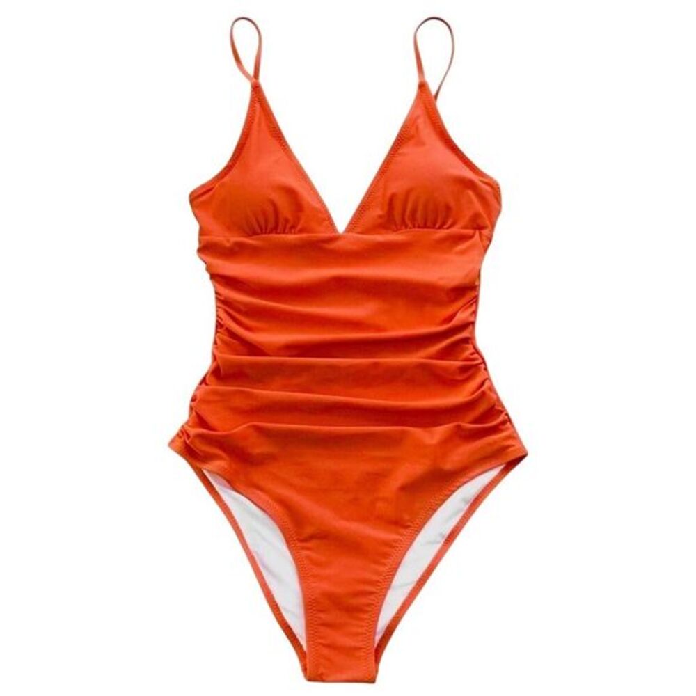 Cupshe Women's Bright Day Tangerine One Piece Shirred Tummy Control Swimsuit XL